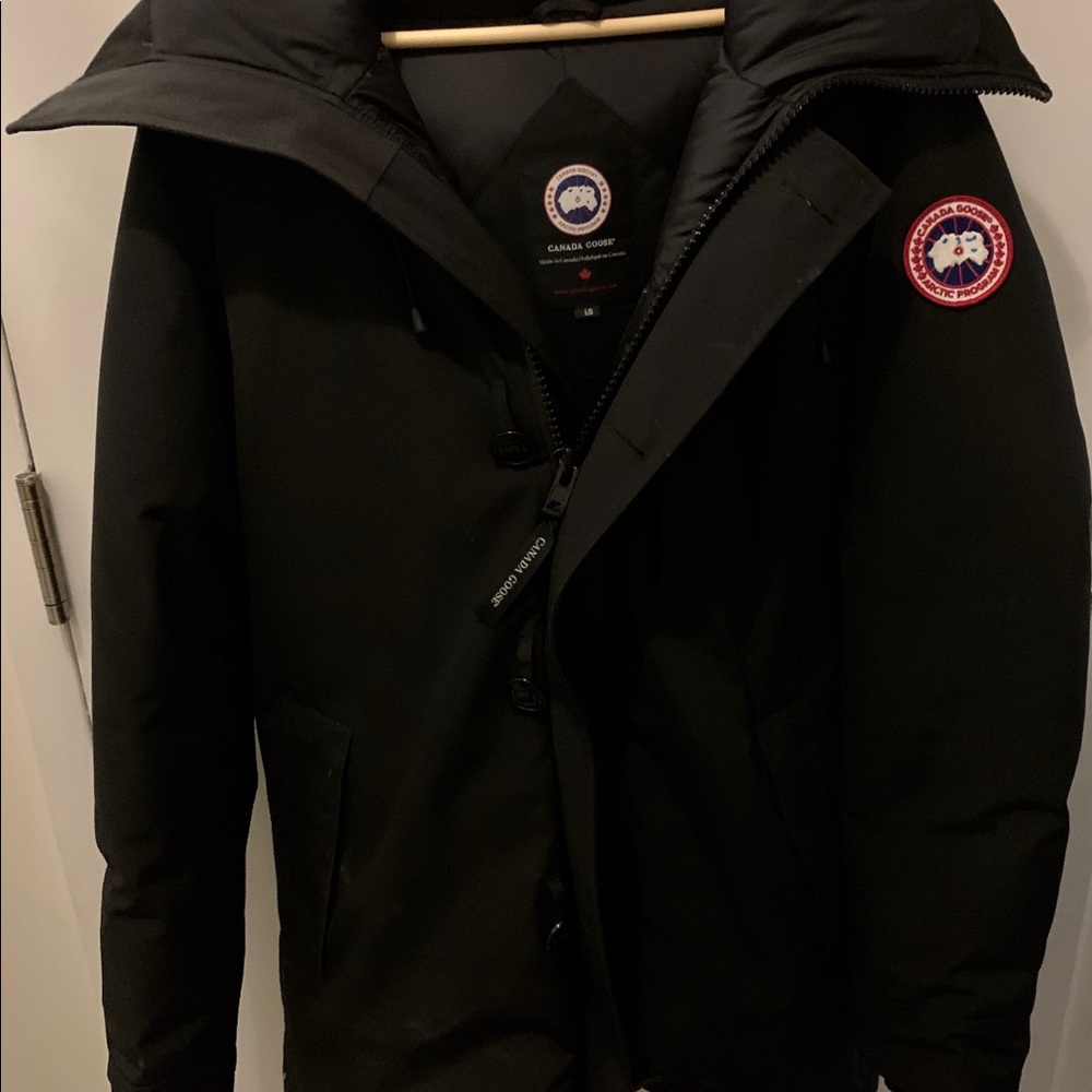Canada Goose Men's Black Ski Jacket with Red Logo Patch